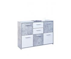 Inter Link Comò Credenza Bassa Certificata FSC, Pannello MDF, Decoro Cemento Bianco, 115 x 77 x 30 cm