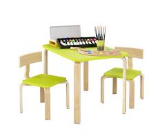 Homfa Tavolino Pittura Scrivania Bambini da Gioco Con Rotolo per carta disegnare Set con 2 Sedie Animate in Legno 83.5 x 48 x 50 cm