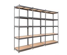 3 scaffalature in acciaio resistente per garage, 175 kg per ripiano (5 livelli, 1800 x 900 x 450 mm (altezza x larghezza x profondità).