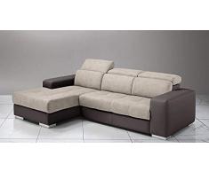 Dafne Italian Design Divano Letto angolare 3 posti con penisola a Sinistra. Similpelle Marrone, Similpelle Effetto Nabuk Beige (cm. 259 x 178 x 94h)