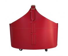 Gavemo Fabia portalegna in Cuoio, Borsa Porta Legna da Interno, Cesto per Legna da ardere, con Ruote gommate, Prodotto da Limac Design®, Rosso