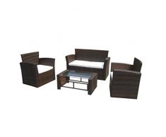 Set arredo Giardino polirattan caffè: Divano, tavolino, poltrone