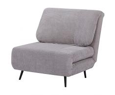 homcom Poltrona Letto 2 in 1 Singola Regolabile su 3 Livelli con Seduta Extra-Large e Imbottita in Gommapiuma, Struttura in Legno, Acciaio ed Effetto Velluto Grigio