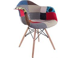 Gstore Sedia CRALI Poltrona Patchwork in Legno Poltroncina Multicolore 83x54x62 cm