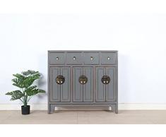 Yajutang Credenza cinese con 4 cassetti, 6 ante, colore: grigio