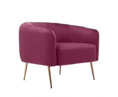 BRIGROS La voglia di fare WeHome - poltrona in velluto modello costine con gambe in ferro dorate alte 23cm e poltrona con imbottitura in schiuma dal design vintage e confortevole (Amaranto)