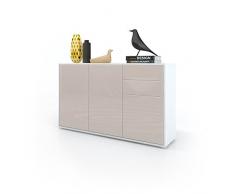 Kofkever Credenza Moderna Modello Bingo, Mobile con Cassa Bianca e Frontali Tortora Lucido