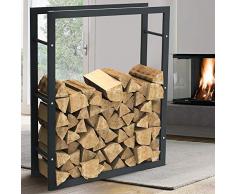 BAKAJI Portalegna Verticale Supporto Scaffale Rettangolare in Metallo Porta Legna da Interno Esterno Legnaia Casa Giardino per Camino Caminetto Stufa Design Moderno (100 x 25 x 80 cm)
