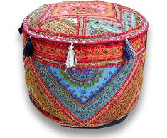 Sophia Art Pouf Decorativo Indiano Ricamato Patchwork Pouf Indiano Confortevole Pavimento in Cotone Cuscino Pouf ottomano, Disegni Indiani Pouf Patchwork Etnico (Alteration-Mirror, 14x22)