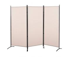 HOMCOM Paravento a 3 Pannelli Pieghevole, Frangivista Divisorio per Ambienti in Metallo e Poliestere 253x50x182cm Beige