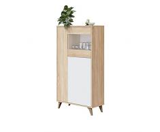 Dmora Vetrinetta Moderna a 3 Ante, Made in Italyy, Credenza Alta con Ripiani, Mobile da Ingresso, cm 77x33h142, Colore Rovere e Bianco