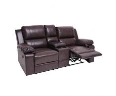 Mendler Poltrona da Cinema 2 posti HWC-H29 Regolabile Ecopelle 86x180x98cm Marrone