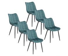 WOLTU BH142ts-6 Sedie Sala da Pranzo Design retrò Sgabello Imbottito con Rivestimento in Velluto Azzurro 6 Pezzi