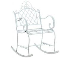 CLP Sedia A Dondolo Ansan da Esterno in Ferro I Poltrona A Dondolo da Giardino con Schienale Alto E Braccioli, Colore:Antico Bianco