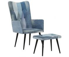 vidaXL Poltrona con Poggiapiedi Blu Denim Patchwork in Tela