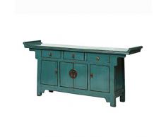 Yajutang - Credenza Cinese Antica, 4 Ante, 3 cassetti, Colore: Turchese