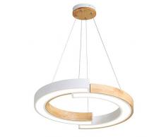 Lampada a Sospensione Led Moderna Lampadario Rotondo Lampadari in Stile Nordico Lampadario Soggiorno Sala da Pranzo Ufficio Paralume in Acrilico Legno Ferro, Luce Bianca Fredda 6000K (Bianco,58CM)