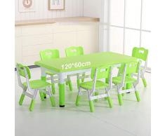 ZH Tavolo Lungo per Bambini E Set da 6 Sedie, Tavolino da attività Rettangolare in Plastica da 120 * 60 Cm, Altezza Regolabile, per Asilo Nido, Scuola, Asilo, Centro di Educazione Precoce