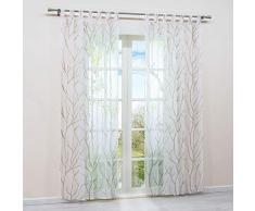 HongYa Tenda con passanti, trasparente, in voile, con passanti, motivo rami, 245/140 cm (altezza x larghezza), 1 pezzo, colore: bianco/sabbia