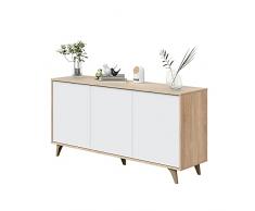 Dmora Credenza moderna a 3 ante e ripiani, Madia da cucina, Buffet di design da soggiorno, cm 154x40h75, colore Rovere e Bianco