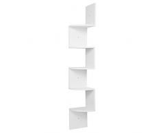 WOLTU RG9313ws Mensole ad Angolo Mensola da Muro Zig Zag Scaffale a Parete Decorazione per Cameretta Ufficio Libreria CD/Dvd Legno MDF 5 Ripiani Bianco
