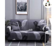 Enhome Copridivano Fodere Universale, Elasticizzato Copridivani Sofa Protettore Copertura 1/2/3/4 Posti Piante Tropicali Stampa Antipolvere Coprisofà Foderadivano (1 Posti,Nera Piuma)