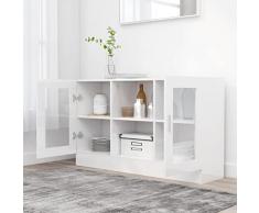 Wakects Credenza Cucina Moderna con 2 Ante in Vetro e 6 Scomparti, Mobile Credenza in Truciolato per Sala da Pranzo Cucina Soggiorno 120 x 30,5 x 70 cm Bianco Lucido