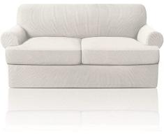XVBVS Copridivano Elasticizzato con 2 Fodere per Cuscino del Sedile a T Individuali, Fodere per Divani in Morbido Poliestere Sofa Cover Antiscivolo Protezione per Mobili per Soggiorno