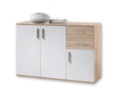 Stella Trading Bobby Cassettiera in Rovere Sonoma, Bianco-Credenza Moderna con Molto Spazio per la Vostra Zona Giorno, Engineered Wood, 3 Porte, 2 cassetti