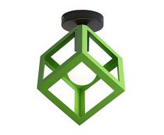 iDEGU Lampada da Soffitto Moderna a Forma di Gabbia Cubo Geometrico Plafoniera Vintage E27 illuminazione per Camera da Letto, Soggiorno, Ristorante,16 cm, verde