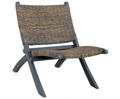 VACARX Poltrona relax grigio naturale Kubu rattan e legno di mogano massello, colore grigio