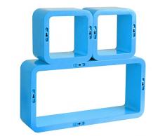 WOLTU 9215 Mensole da Muro Mensola a Cubo Scaffale Parete Legno MDF Moderno 3 Pezzi Diametro Diverso Blu