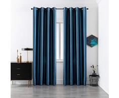 GIRASOLE Coppia Tende Oscuranti Effetto Metallizzato Tenda Isolante per Soggiorno Camera Ufficio Balcone Porta Finestra 2 Pannelli con Occhielli (Blu, 140x280cm)
