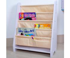 Libreria Bambini Scaffale,5 Ripiani Mensola in Legno,Children Principesse Scaffale Portariviste,Libreria in Legno e Tessuto,62*28*77cm (giallo)