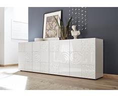 Arredocasagmb.it Mobile Contenitore 4 Ante Moderno Bianco Lucido Ante con Serigrafia Soggiorno Madia Buffet con sportelli Design Mira 09