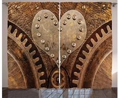 ABAKUHAUS Steampunk Tenda, Cuore Forma e Rivetti, Casa Arredamento Elemento Distintivo Due Pannelli Set, 280 x 175 cm, Marrone