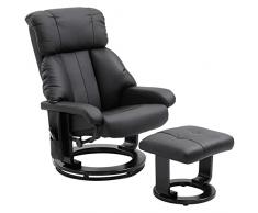 homcom Poltrona Reclinabile Massaggiante con 10 Punti di Massaggio, Pouf Poggiapiedi e Telecomando, Poltrona Relax Imbottita in Similpelle con Base Girevole Nera