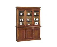 InHouse srls Credenza con cristalliera, Arte povera, in Legno massello e MDF con rifinitura in Noce Lucido - Mis. 156 x 42 x 205