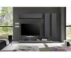 Cube 13 F Grigio Scuro Opaco e Rovere Grigio Parete Attrezzata Soggiorno Moderna