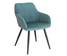 WOLTU BH93ts-1 Poltroncina Camera da Letto in Velluto Azzurro, Sedia Sala da Pranzo con Braccioli Gambe in Metallo