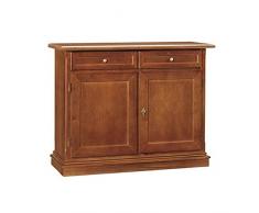 Mar.c.a. Design Credenza, per Soggiorno, Arte Povera, Legno massello, 2 Cassetti, 2 Porte colore Noce scuro - Mis. 105 x 42 x 85 cm.