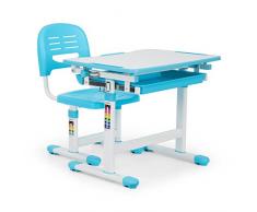 oneConcept Tommi - Scrivania per Bambini, 2 Pezzi, Tavolo e Sedia, Regolabile in Altezza, Piano Inclinabile Regolabile, Forma Ergonomica, Cassetti Estraibili, Piedini Antiscivolo, Blu
