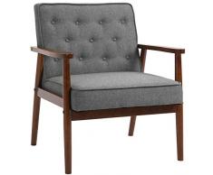 homcom Poltrona Relax con Bracciolo Ampio Vintage Imbottita, Rivestita in Lino Telaio in Legno, Grigo Marrone, 73x70x86cm