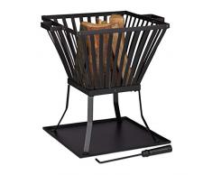 Relaxdays 10026548 Nero Brucialegna XL con Attizzatoio, Braciere da Giardino e Terrazza, con Vassoio, per Legna, 56 X 56.5 X 45 Cm