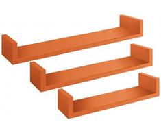 MODULARREDO | CALAMITA Set di 3 Mensole da Muro, Mensole Muro Design, Mensola da Parete, 60x8 p15.5 cm, 50x8 p15.5 cm e 40x8 p15.5 cm, Arancione - Made in Italy
