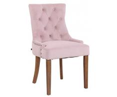 CLP Poltrona Pranzo Aberdeen Stile Chesterfield in Velluto E Legno caucciù I Sedia Soggiorno Imbottita con Alto Schienale, Colore:Rosa, Colore del Telaio:Antico Chiaro