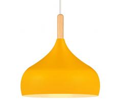iDEGU Lampadario a Sospensione Retrò 24cm Lampada a Soffitto in Legna Metallo Moderna LED Lampada a Sospensione Stile Scandinavo Plafoniera per Soggiorno Sala da Pranzo Camera da Letto (Giallo)