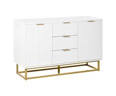 homcom Credenza Moderna Bianca, Credenza Bassa Buffet per Cucina o Sala da Pranzo con 3 Cassetti e 2 Ante, 120x40x76cm