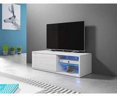 WFL GROUP Mobile TV Stile Contemporaneo con LED - per TV Fino a 39 -100 cm - Bianco Lucido