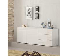 Dmora Credenza moderna a 2 ante e 3 cassetti, Made in Italy, Madia da cucina, Buffet di design da soggiorno, cm 170x40h35, colore Bianco lucido